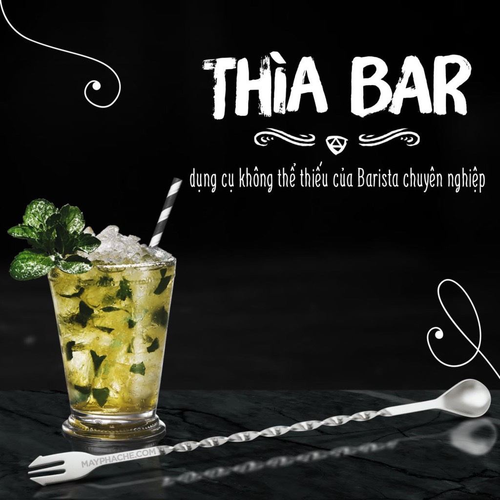 Thìa muỗng khuấy inox bar spoon bartender hai đầu 26cm - 32cm