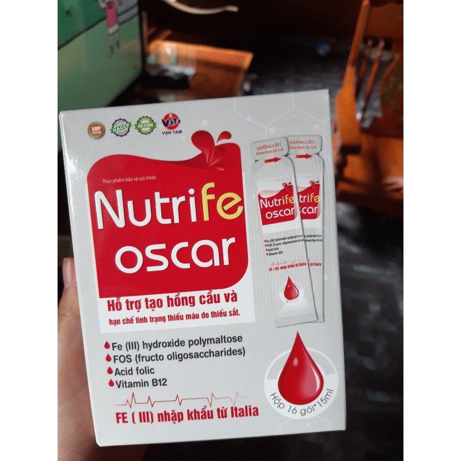 Sắt nước Nutrife Oscar - Hỗ trợ tạo hồng cầu và hạn chế tình trạng thiếu máu do thiếu sắt (Hộp 16 gói)