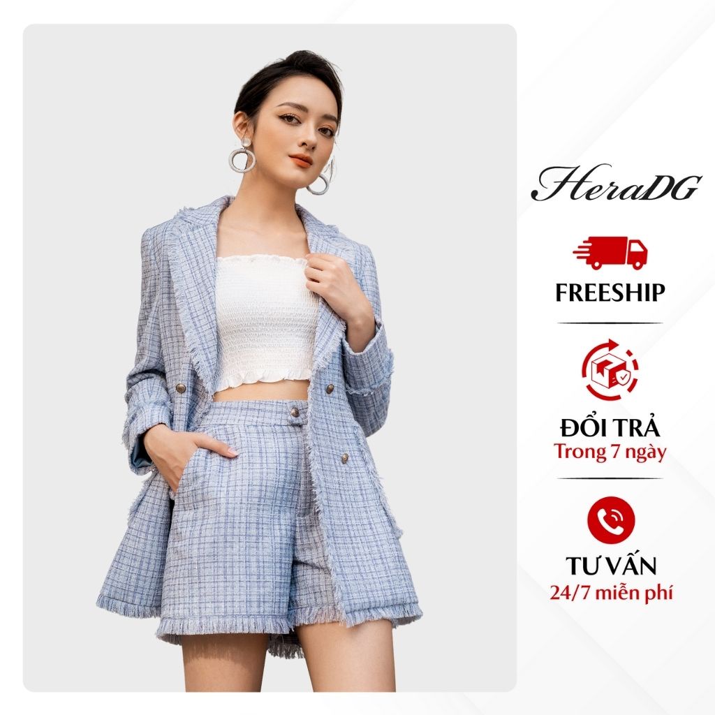 Quần Short Nữ HeraDG Thiết Kế Rút Tua Gấu Kèm Hai Túi, Chất Dạ Tweed Cao Cấp WTBA024Q