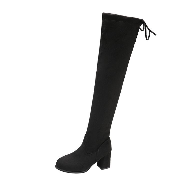 Giày boot cao gót IELGY chất liệu da lộn màu đen thoải mái phong cách Hàn Quốc thời trang cho nữ