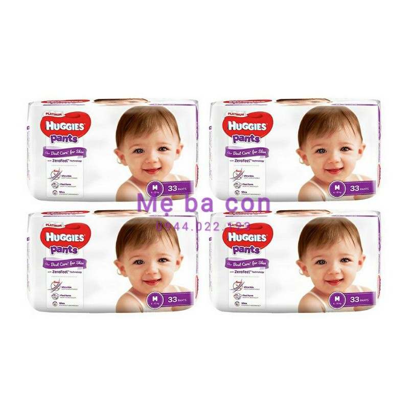 Combo 4 gói Tã quần siêu cao cấp Huggies Platinum M33,L24,XL24,XXL20 mới