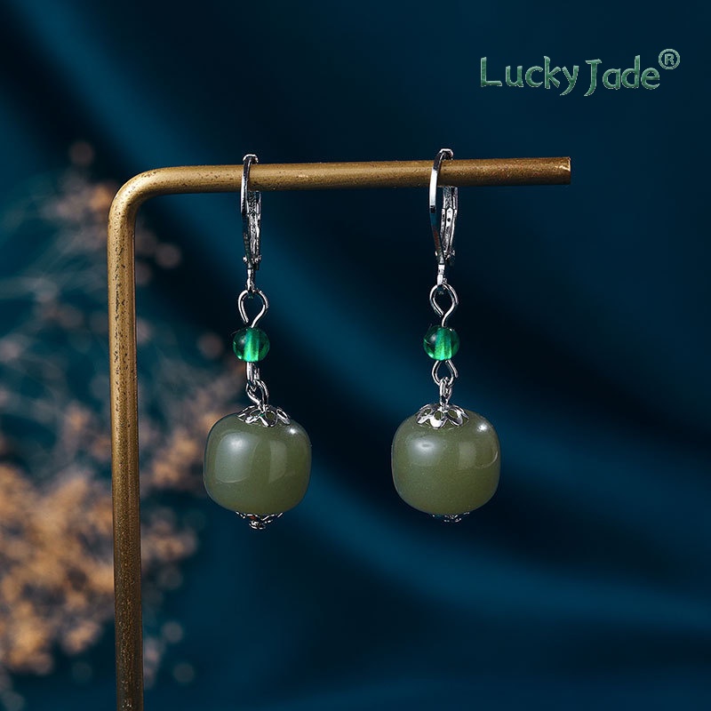 Bông Tai Mạ Bạc 925 Hình Móng Vuốt Đính Đá Ngọc Bích Thời Trang Cho Nữ