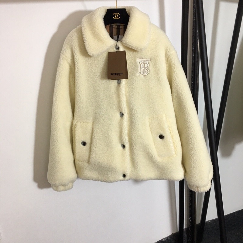 áo khoác len có in kẻ sọc trên lớp lót bên trong bằng len cừu màu be trắng burberry bbr