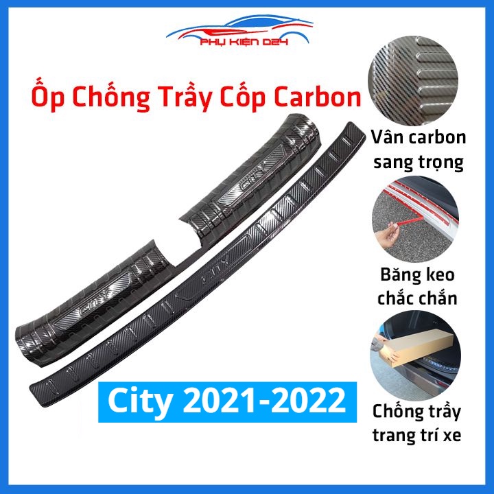 Ốp chống trầy cốp City 2021-2022 thép không gỉ vân Cacbon bảo vệ xe chống va đập