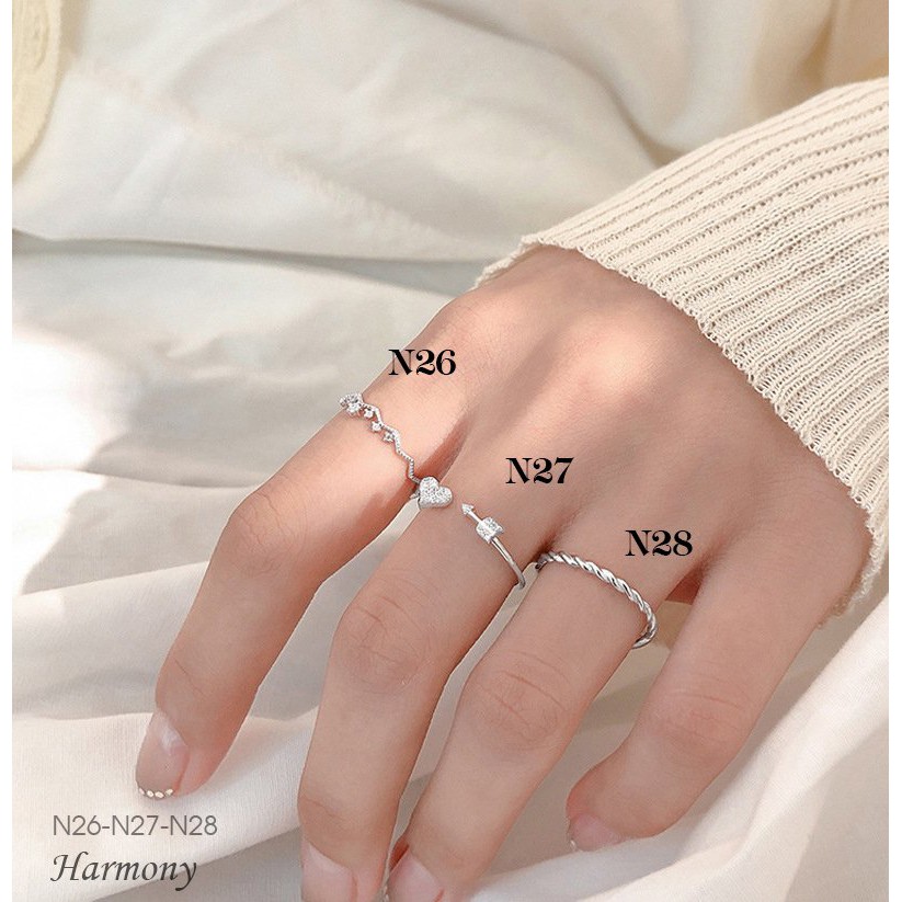 Combo 3 nhẫn nữ bạc 925 cao cấp xoắn xinh xắn, sang chảnh N26-N27-N28 | TRANG SỨC BẠC HARMONY