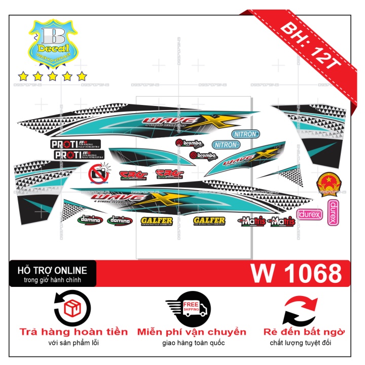 ( Quí khách vui lòng mang ra tiệm cho thợ dán ) Tem wave X 2017 xanh trắng