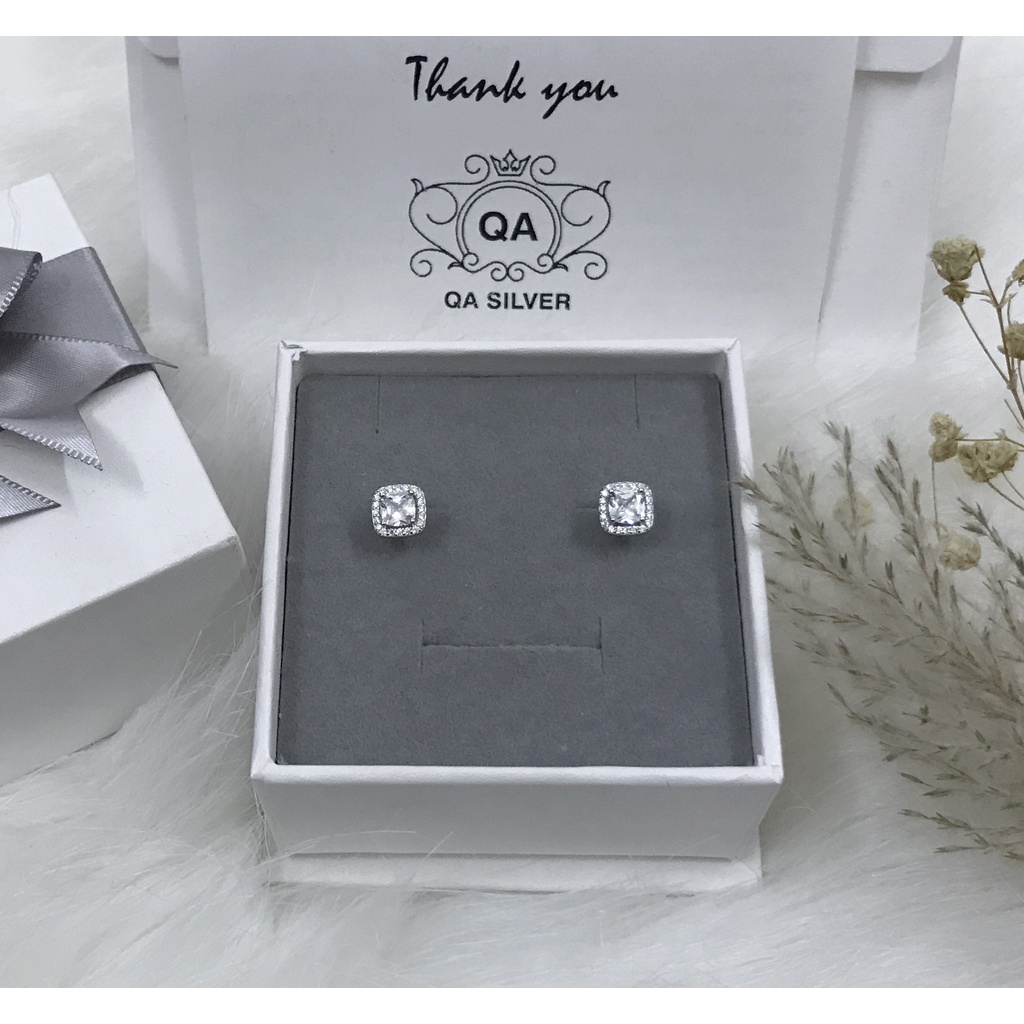 Bông tai bạc 925 nữ vuông khảm đá bông tai to S925 SQUARE Silver Earrings QA SILVER EA220108