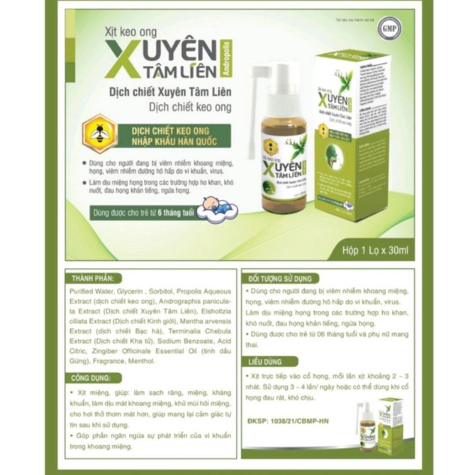 Xịt họng xịt miệng xuyên tâm liên hỗ trợ làm dịu tức thời các cơn đau họng, ngứa rát họng, triệu chứng ho