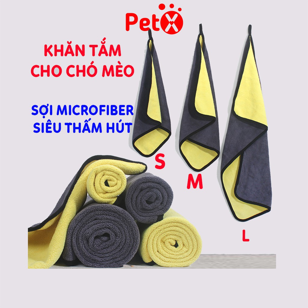 Khăn tắm cho chó mèo siêu thấm hút cho chó mèo bằng vải Microfiber mặt vàng mặt xám, cỡ L 100x50cm