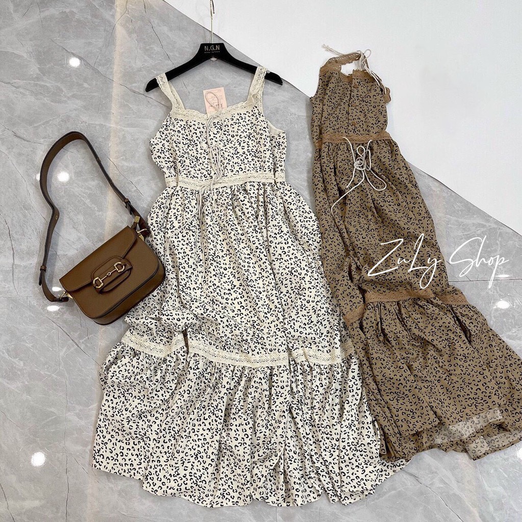 Váy midi 2 dây hoa báo sang chảnh chất đẹp loại 1 Zulyshop | BigBuy360 - bigbuy360.vn