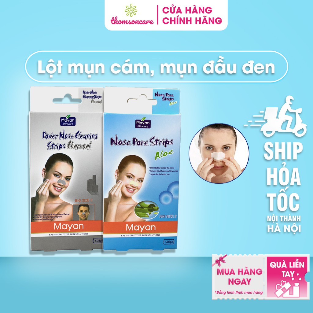 Miếng Dán Lột Mụn Mũi (Mụn Cám) Lô Hội, Than Hoạt Tính Mayan Hàn Quốc Hộp 4 Miếng