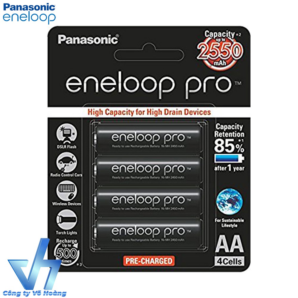 Bộ 4 pin sạc AA Panasonic Eneloop PRO 2550mAh JAPAN (Đen)