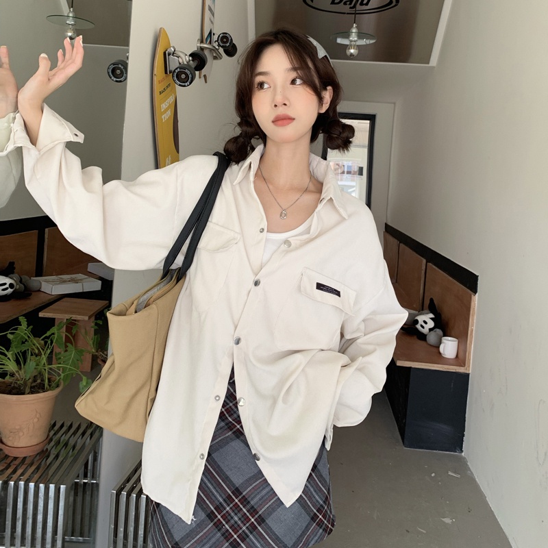 SUXI Áo Sơ Mi Tay Dài Màu Sắc Trơn Phong Cách Hàn Quốc Cổ Điển Thời Trang Mùa Thu Cho Nữ