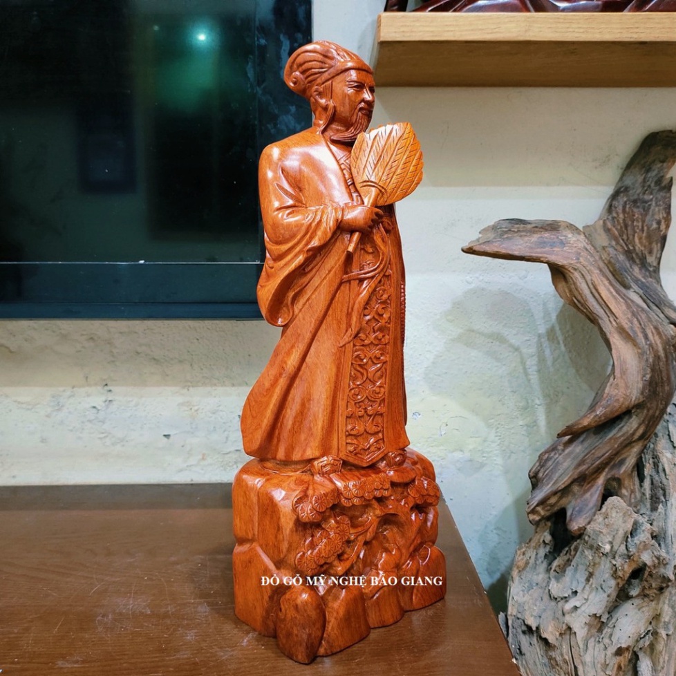 Tượng khổng minh gia cát lượng gỗ hương cao 40 cm