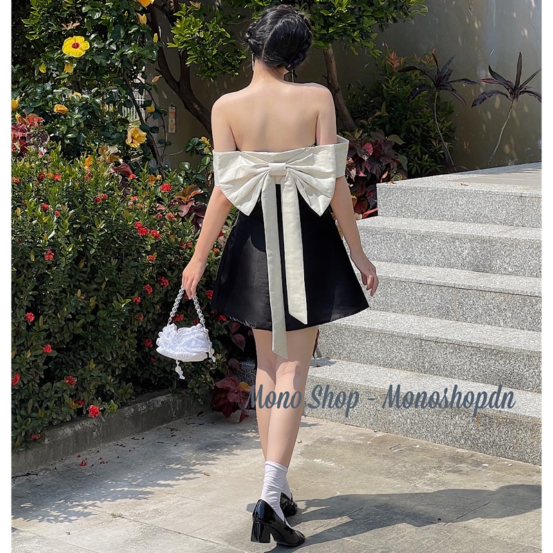 Đầm cúp ngực đen nơ lưng to tiểu thư buộc sẵn ảnh thật/ sẵn | BigBuy360 - bigbuy360.vn