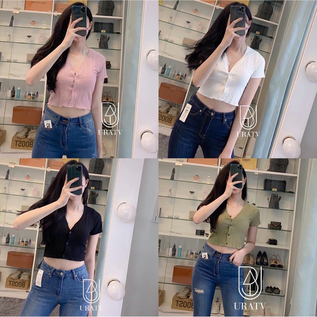 [FREESIZE + ẢNH CHÍNH CHỦ] Áo CROPtop GÂN NÚT URATV