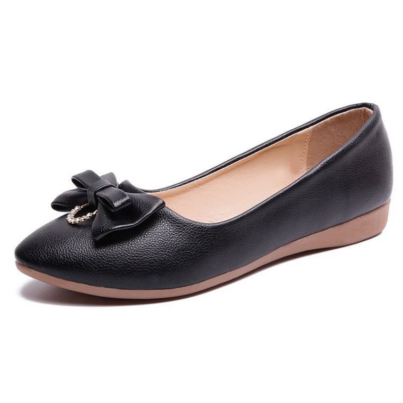 Giày búp bê nữ da mềm đế cao 2cm đen và kem