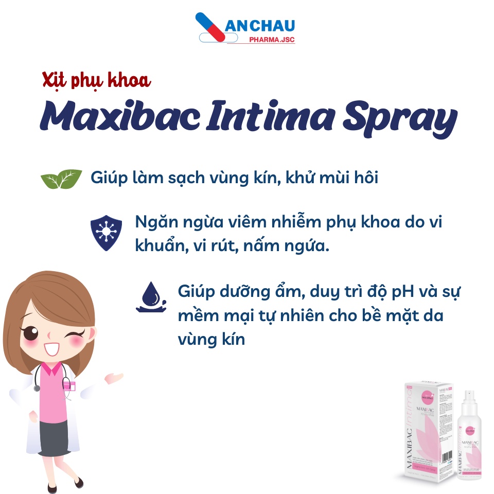 Xịt rửa phụ khoa MAXIBAC INTIMA SPRAY phòng viem nhiễm, giảm ngứa, mùi hôi, khí hư vùng kín - An Châu