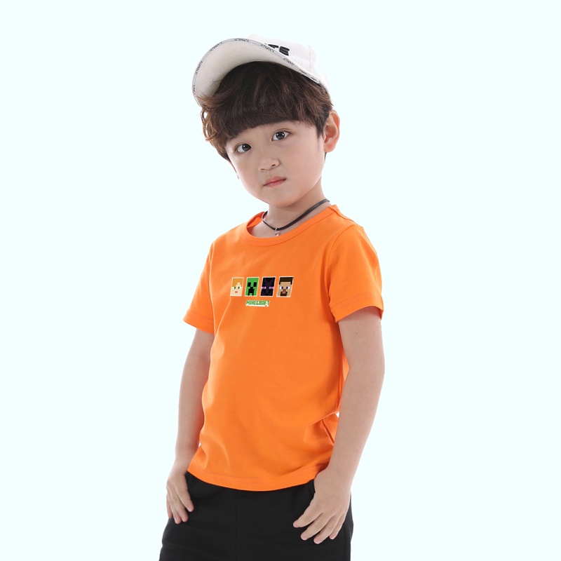 Áo Thun Cổ ThuyềN Tay NgắN 100% Cotton In HìNh Minecraft 8 MàU AA012