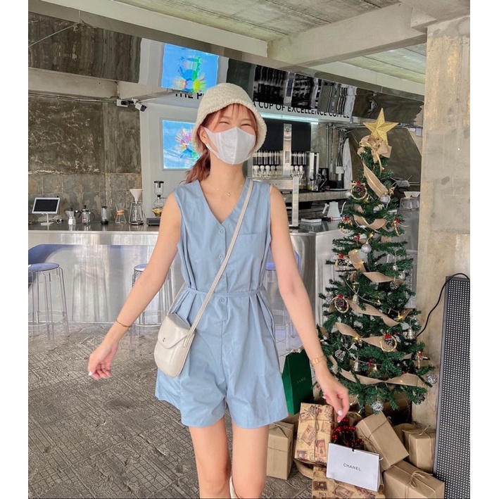 Jumsuit đồ liền thân short đùi ngắn đũi nhiều màu mùa hè pastel dễ thương trơn sát nách ba lỗ dây buộc đi du lịch biển