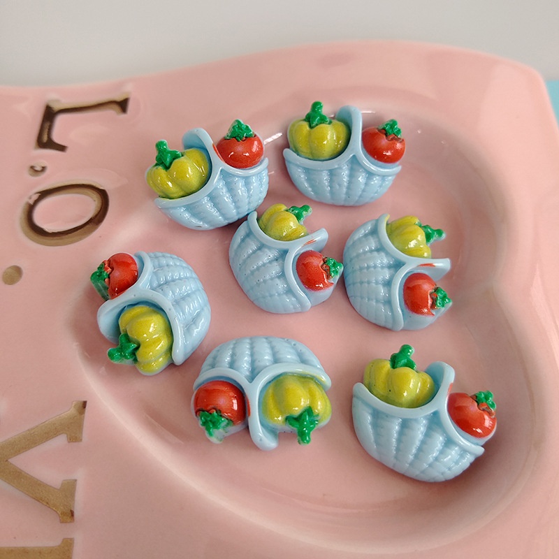 Set 10 Miếng Dán Nam Châm Bằng Resin Trang Trí Móc Khóa Hình Giỏ Rau Củ Quả Dễ Thương