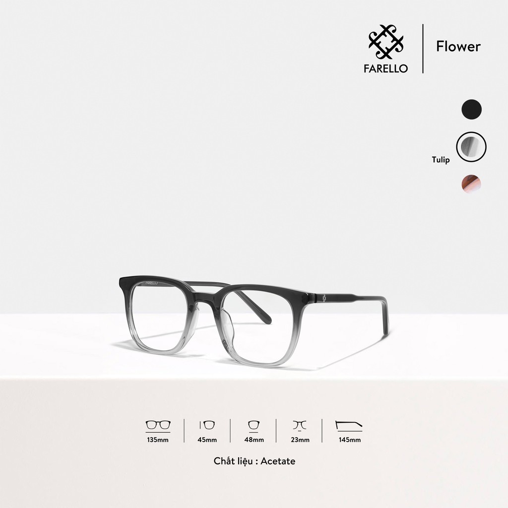 Gọng kính nam nữ cao cấp FARELLO Flower mắt vuông Acetate bền dẻo màu sắc thời trang