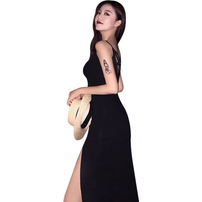 Váy body  hai dây đen xẻ tà sexy cho nữ -hàng chuẩn không phai hàng xưởng may lại