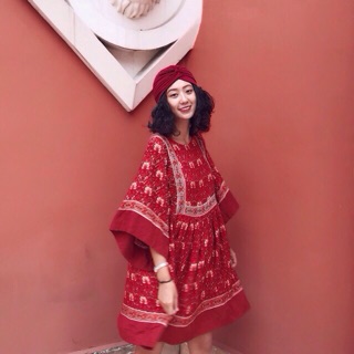 CÓ SẴN/ ORDER | Boho Style | Váy boho thổ cẩm đỏ Retro