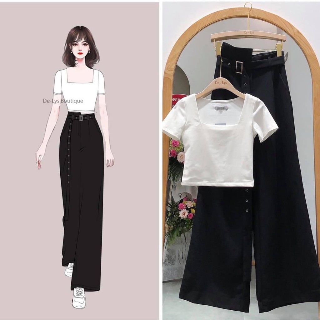 Áo Croptop Cổ Vuông Cộc Tay Nữ - Thun trơn body dáng ôm, phông ngắn sexy màu TRẮNG | ĐEN Ulzzang, Crop205