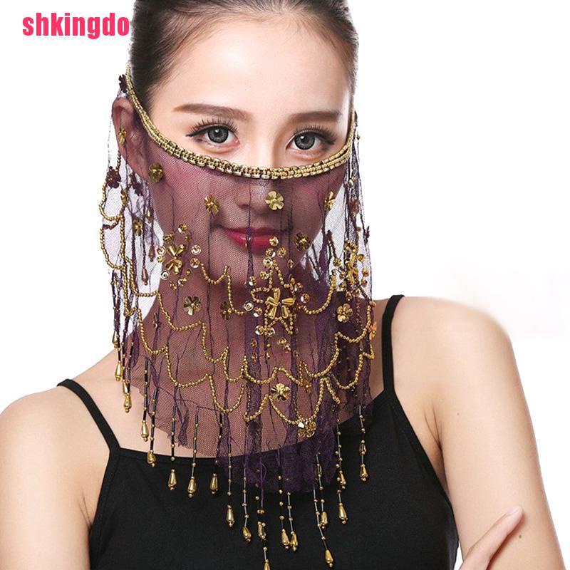 Mạng che mặt vải lưới thêu hoa mận phong cách Ấn Độ cho nữ múa bụng