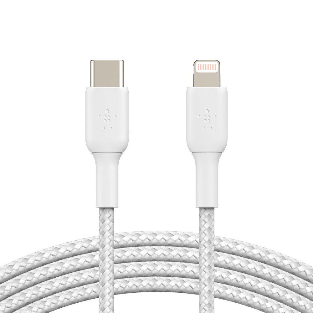 Cáp USB-C to Lightning BOOST CHARGE Belkin vỏ dù, chứng chỉ MFi, sạc nhanh 30W, 1m/ 2m - hàng chính hãng - CAA004bt