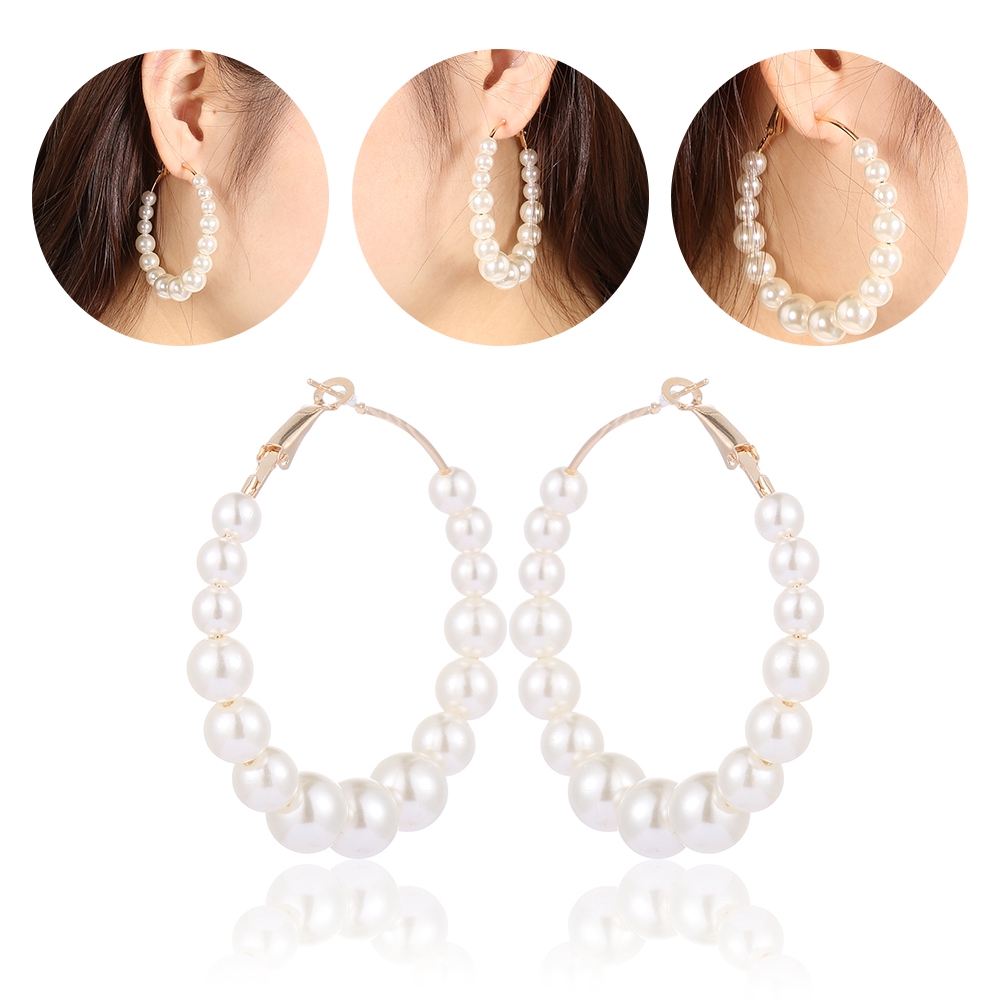 Party Jewelry Wedding | Big Circle Fashion Pearl Hoop Earrings