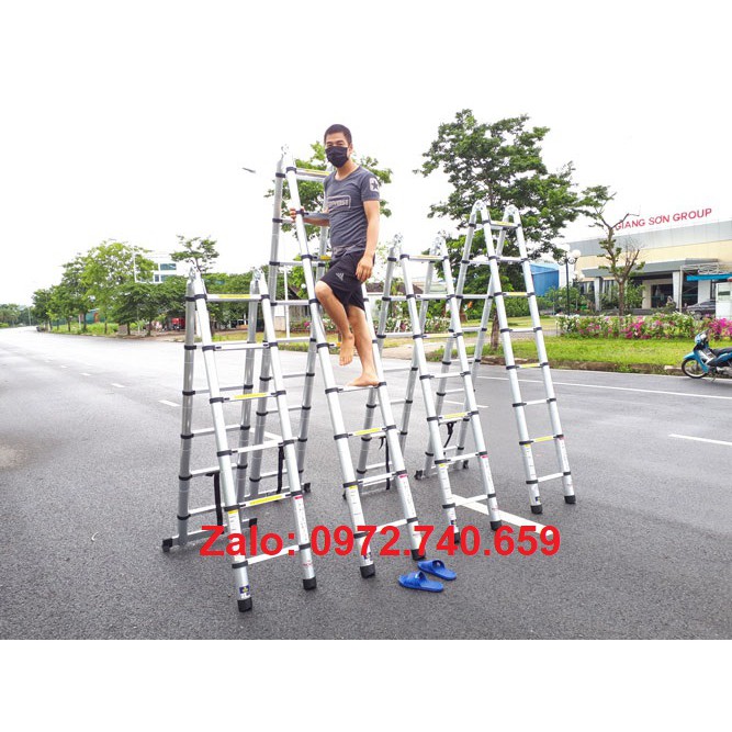 Thang nhôm rút chữ A 3.8 mét (1.9M+1.9M) - Thang LADDER - Nhật Bản loại chất lượng cao