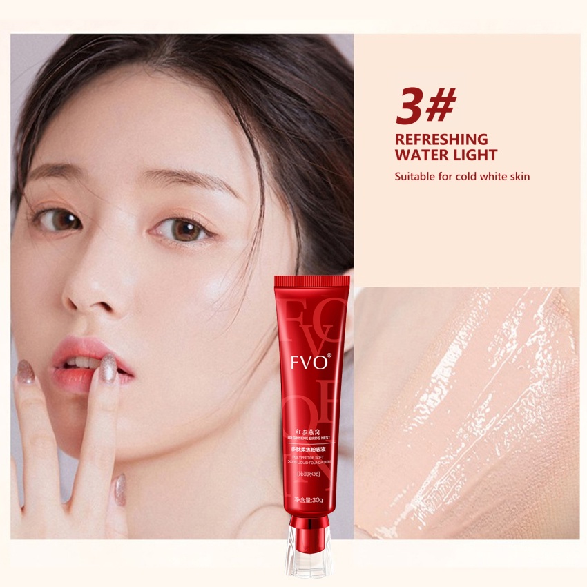 Red ginseng Kem Nền Che Khuyết Điểm polypeptide Dưỡng Ẩm Làm Sáng Da Kiềm Dầu Lâu Trôi Chống Thấm Nước 30g