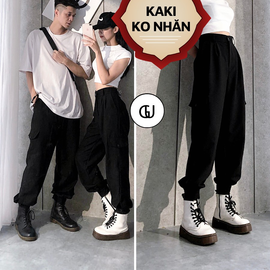 Quần Kaki Túi Hộp Nam Nữ Chất Đẹp Không Nhăn Xù, Form Dáng Jogger Màu Be Đen Basic, Có Túi Hộp GUF