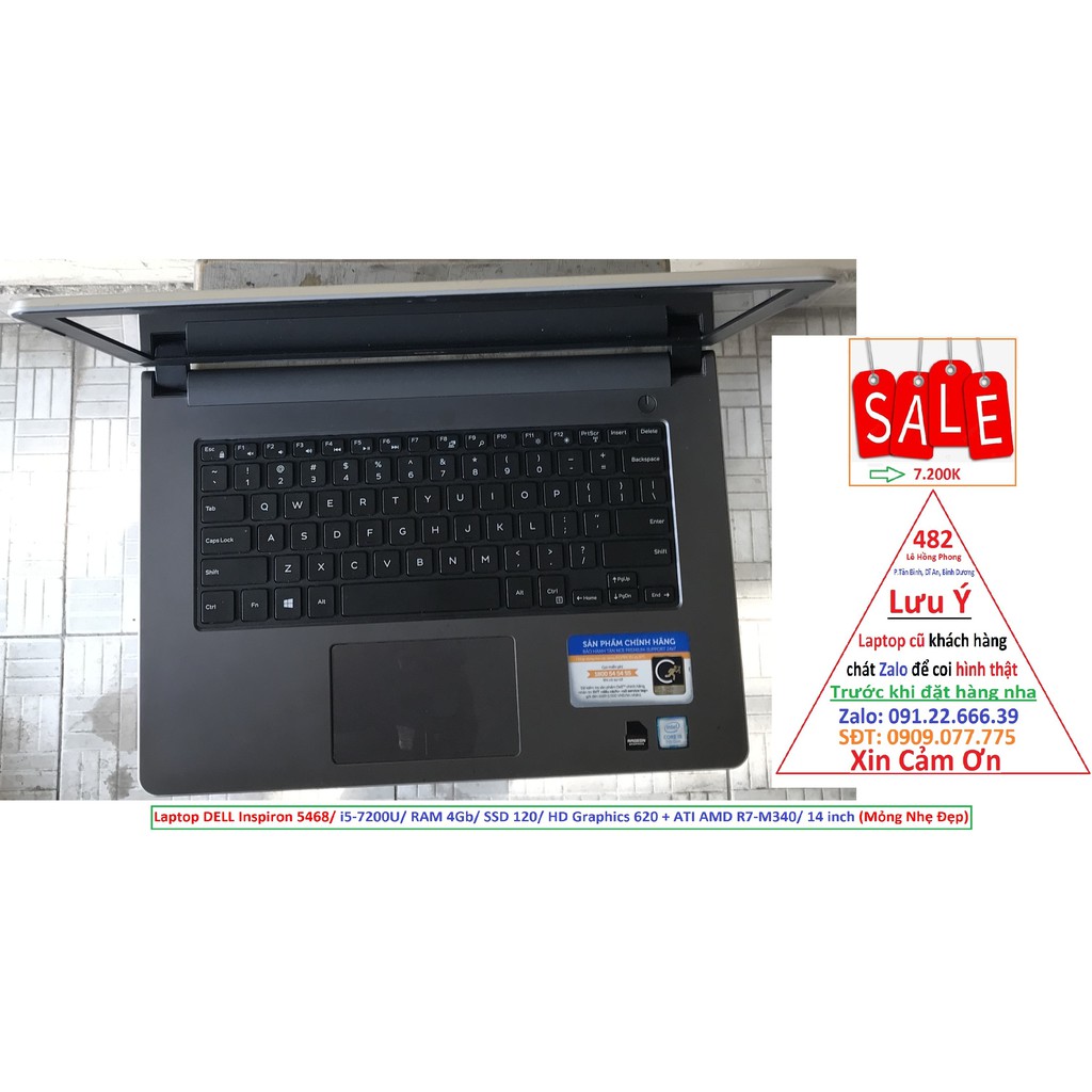 Laptop DELL Inspiron 5468/ i5-7200U/ RAM 4Gb/ SSD 120/ HD Graphics 620 + ATI AMD R7-M340/ 14 inch (Mỏng Nhẹ Đẹp) | BigBuy360 - bigbuy360.vn