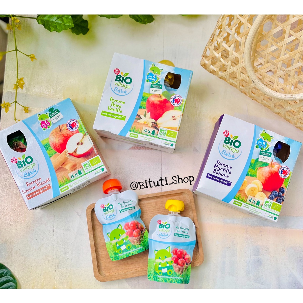 Trái cây nghiền hữu cơ Bio Village dạng túi cho bé từ 4 tháng tuổi - Bituti Shop