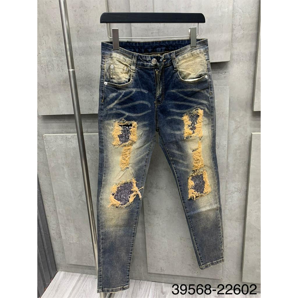 Quần Jean Nam Xanh Rách Đính Đá Siêu Ngầu - Quần Jean Xanh Dành Cho Nam