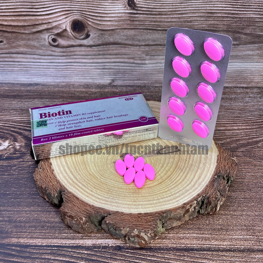 [ Hộp 20 viên ] Viên uống BIOTIN bổ sung biotin+vitamin B5 giúp giảm rụng tóc, bảo vệ da, chắc móng – Hộp 30 viên
