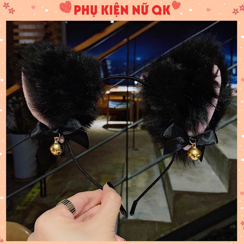 Bờm cài tóc nữ tai mèo đen trắng có chuông và không chuông, bờm tóc tai mèo Cosplay xinh xắn cho nữ BD9
