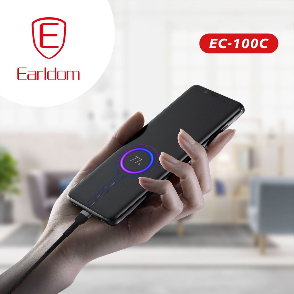 Cáp sạc bọc dù màu đen 1M/1.5M Earldom EC-100 chính hãng