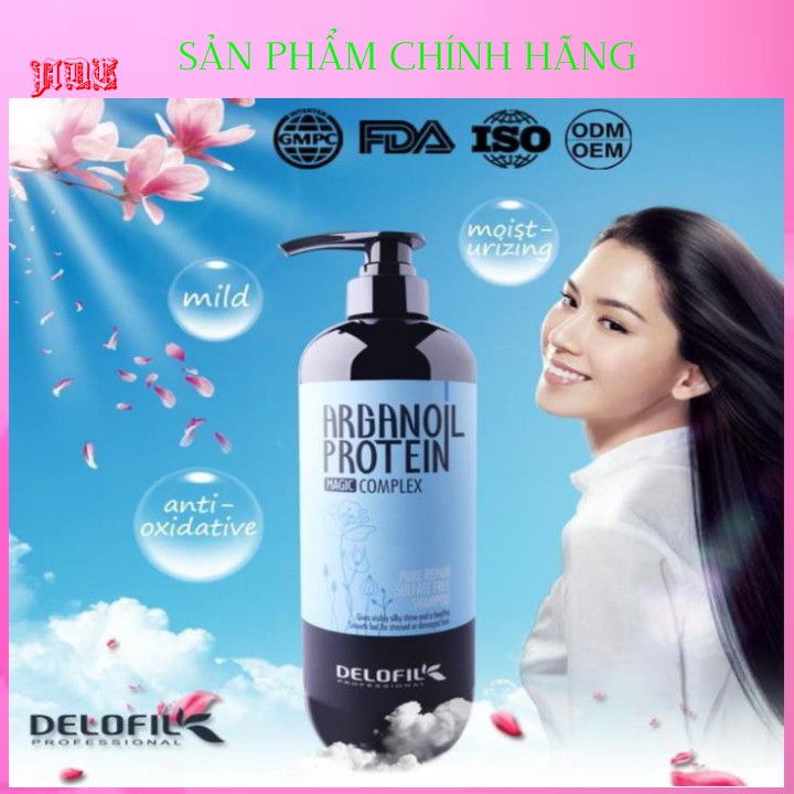 (Delofil) Cặp dầu gội đầu Arganoil Protein (800ml) Chính hãng giảm gàu ngứa phục hồi tóc khô sơ hư tổn