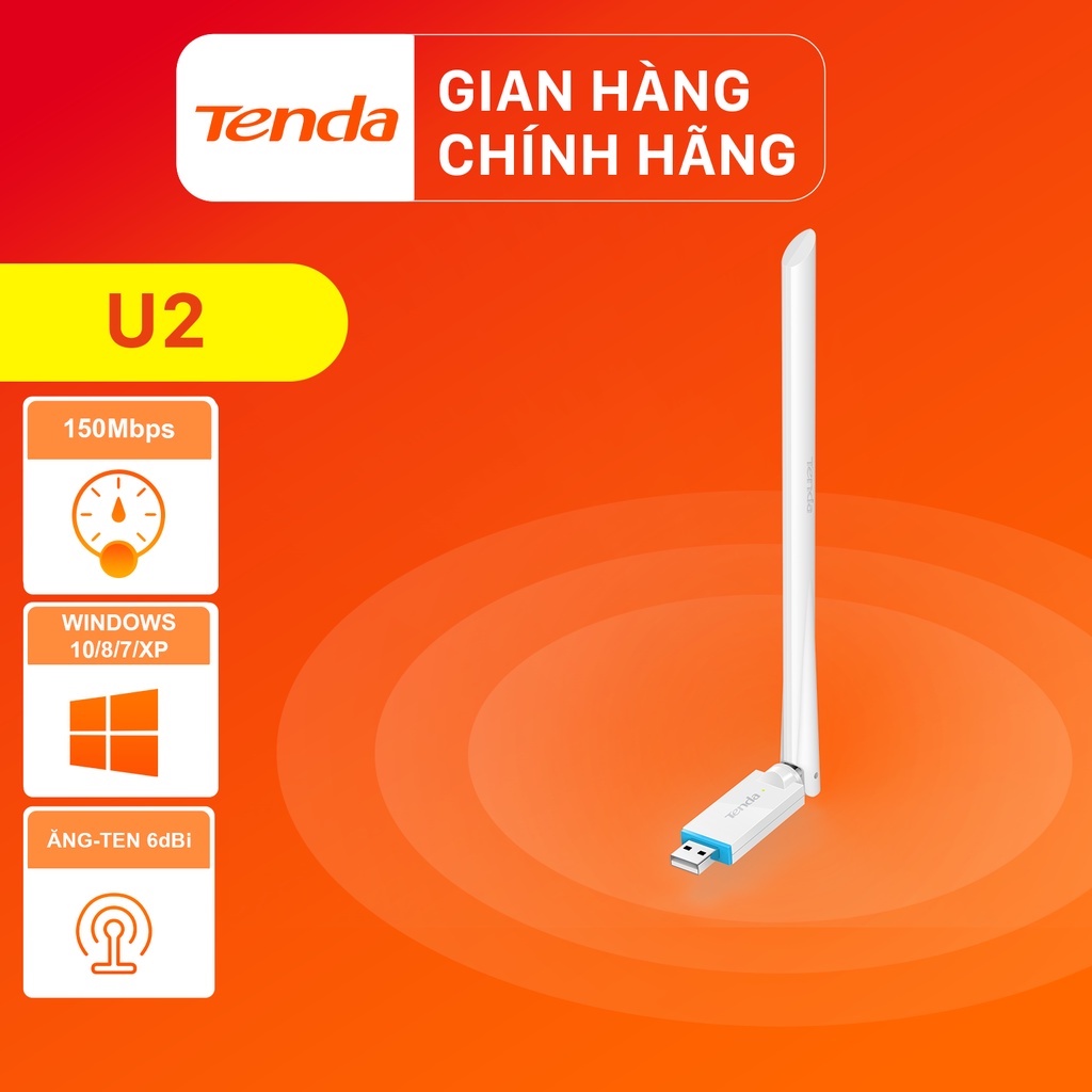 Mã ELBAU5 giảm 5% tối đa 500K] Tenda USB kết nối Wifi U2 tốc độ