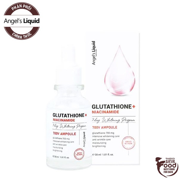 Tinh Chất Truyền Trắng Hỗ Trợ Mờ Nám Chuyên Sâu Angel's Liquid Glutathione + Niacinamide 700 V-Ampoule 30ml