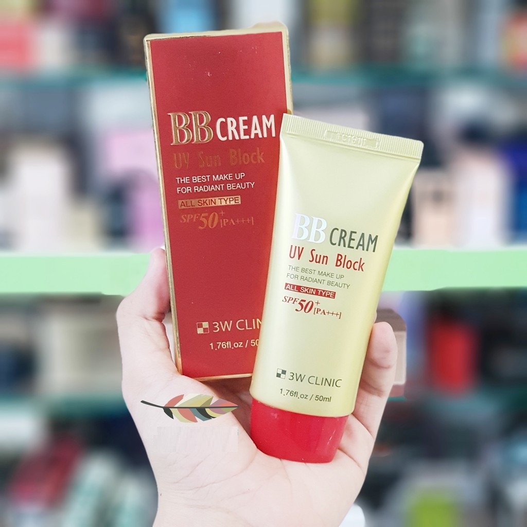 Kem Nền Đa Chức Năng Dưỡng Trắng Da, Chống Nắng Che  Khuyết Điểm BB Cream UV Sun Block 3W Clinic Hàn Quốc 50ml- VỎ ĐỎ