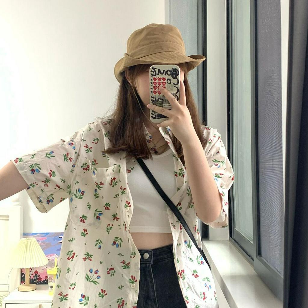 Xiaozhainv Áo Sơ Mi Tay Ngắn Dáng Rộng In Họa Tiết Hoa Phong Cách Cổ Điển Thời Trang Cho Nữ