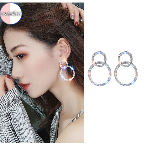 Bông tai hình tròn đính đá phong cách Hàn Quốc thời trang cho nữ