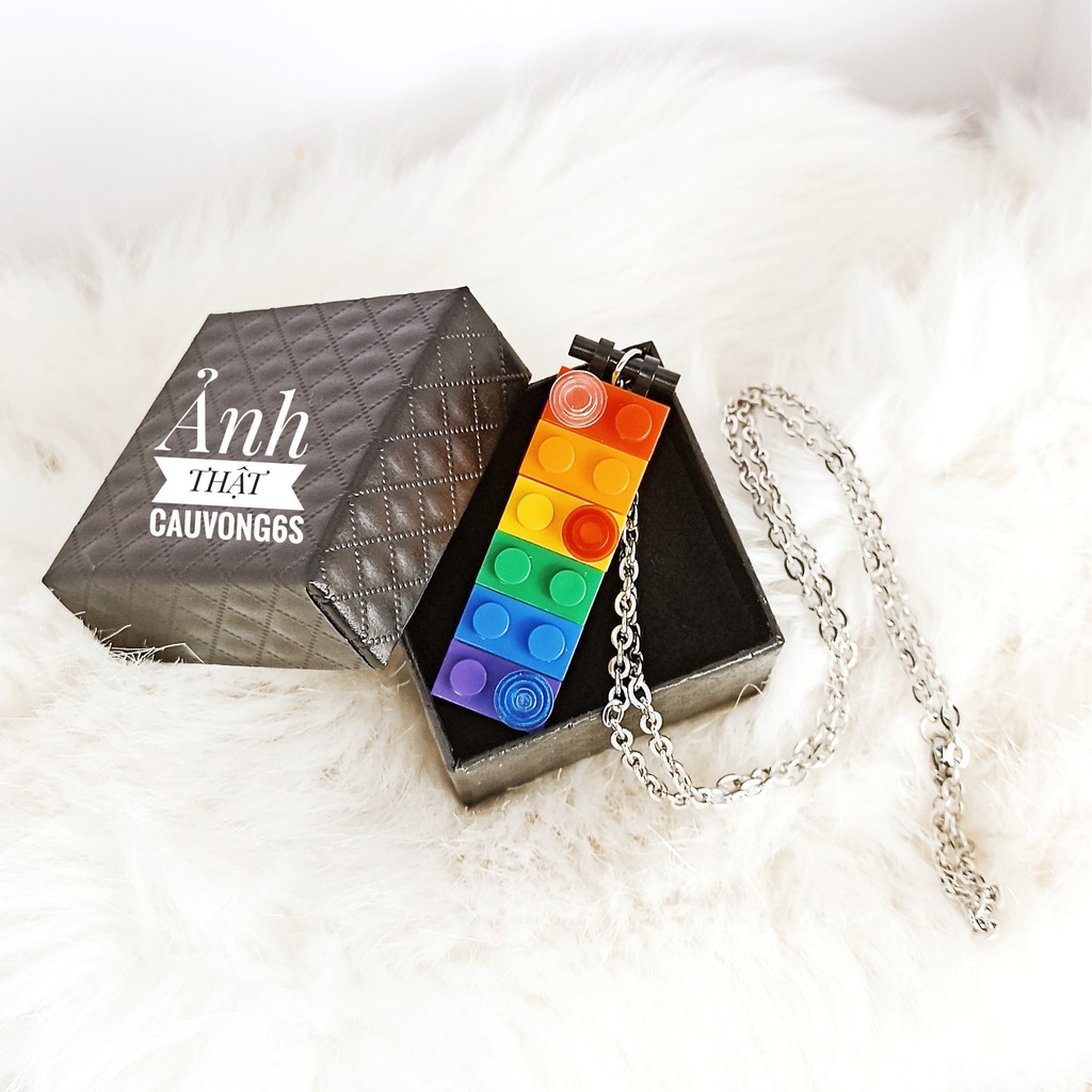 Dây chuyền lego cầu vồng LGBT thép titan không rỉ, nhựa ABS