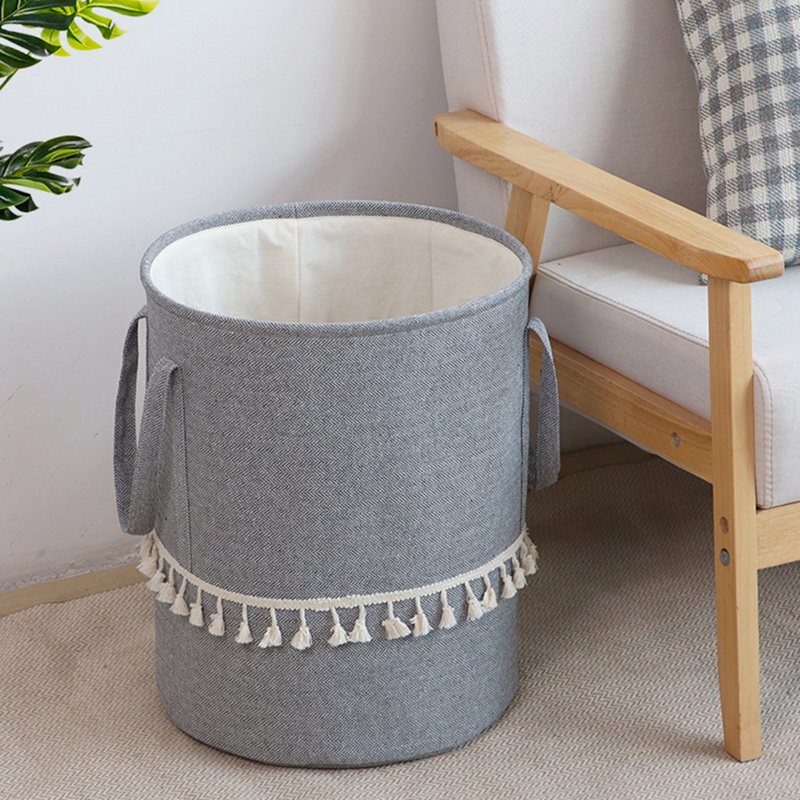 Giỏ Đựng Quần Áo Bẩn / Đồ Chơi Trẻ Em Bằng Sợi Đay Cotton Lanh Bện Gấp Được Màu Nâu