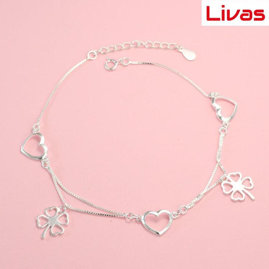 Lắc chân nữ bạc thật giá rẻ họa tiết cỏ bốn lá may mắn LCN0056 - Trang Sức LIVAS